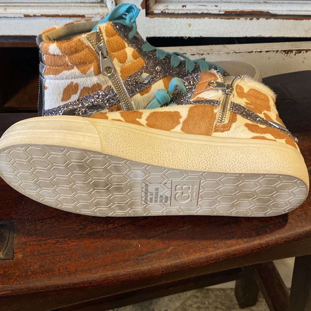 Gianni bini Womens Cow Fur Glitter Colorblock High Top Sneakers - Picture 6 of 8